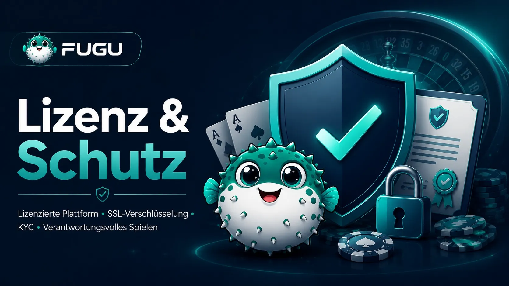 Fugu Casino Lizenz und Schutz: lizenzierte Plattform, SSL-Verschlüsselung, KYC und verantwortungsvolles Spielen